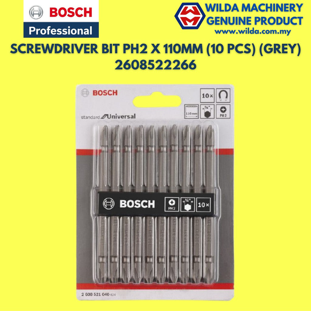 Bosch 2608522266 Bit Pemutar Skru 110 Mm Standard Untuk Universal 10 Dalam 1 Pek Berslot Dan PH2 | Jentera Wilda