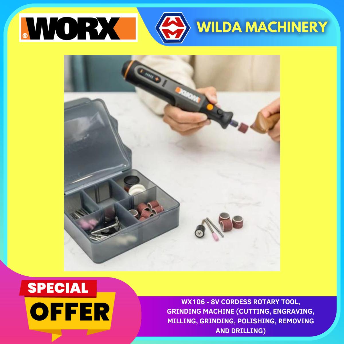 WORX WX106 8V 無線旋轉工具、研磨機,用於切割、雕刻、銑削、研磨、拋光、移除和鑽孔