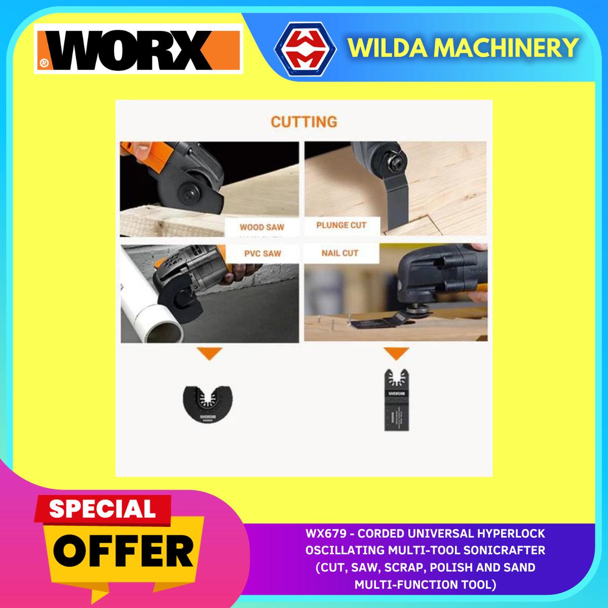 WORX WX679 CORDED UNIVERSAL HYPERLOCK OSCILLATING MULTI-TOOL SONICRAFTER FOR Cut, Saw, Scrap, Polish and Sand Multi-Function Tool