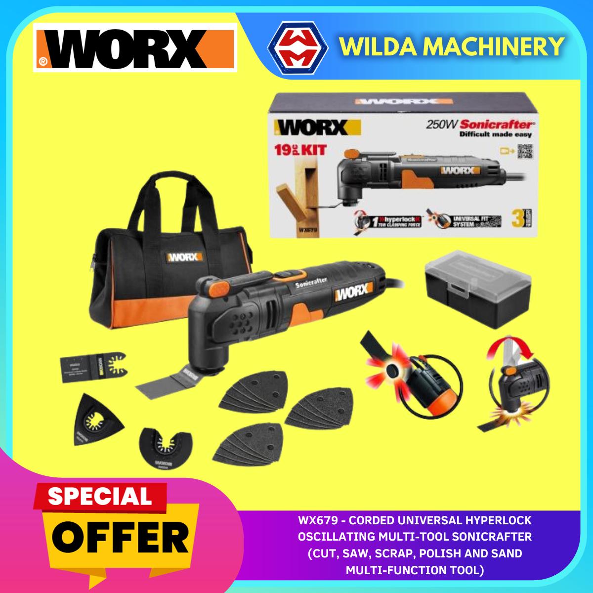 WORX WX679 CORDED UNIVERSAL HYPERLOCK OSCILLATING MULTI-TOOL SONICRAFTER FOR Cut, Saw, Scrap, Polish and Sand Multi-Function Tool