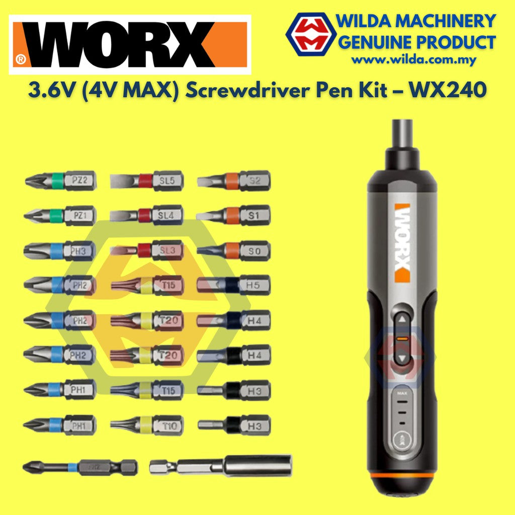 Worx WX240 3.6V Mini Conjunto De Chave De Fenda Elétrica Cordles Alça Worx WX240 3.6V Mini Conjunto De Chave De Fenda Elétrica Cordles Alça