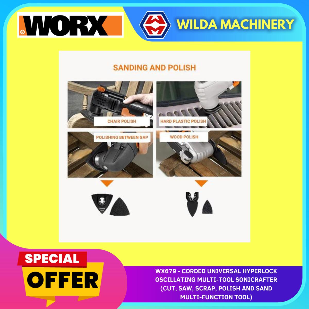 WORX WX679 CORDED UNIVERSAL HYPERLOCK OSCILLATING MULTI-TOOL SONICRAFTER FOR Cut, Saw, Scrap, Polish and Sand Multi-Function Tool