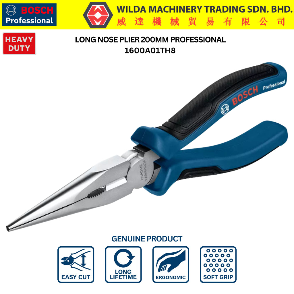 BOSCH 200mm long nose plier | 1600A01TH8 | WILDA MACHINERY