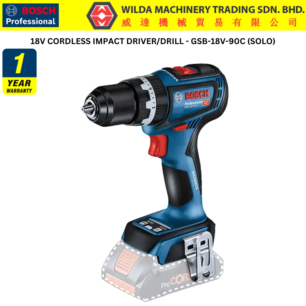 Bosch 18V GSB 18V-90C Cordless Heavy Duty Combo Driver Drill (Brushless Motor)