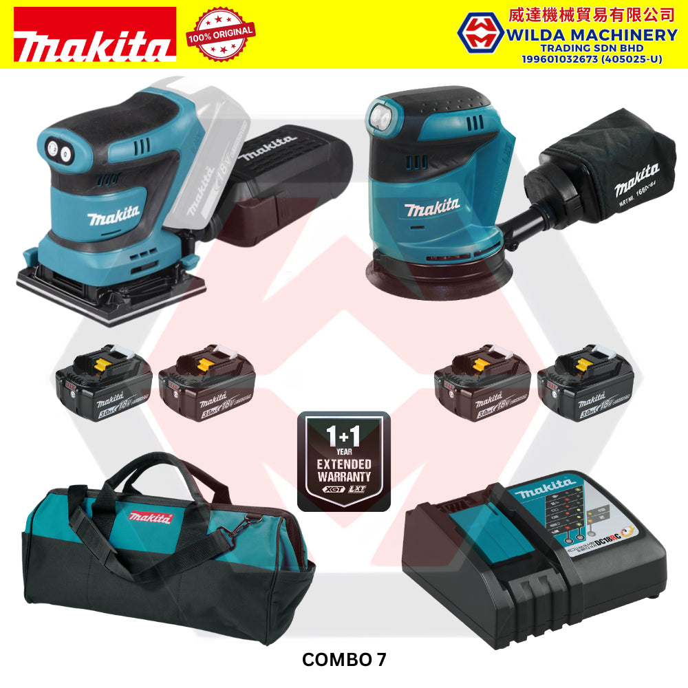 MAKITA 18V CORDLESS COMBO SET - 4" ANGLE GRINDER (DGA404Z) + 24MM ROTARY HAMMER (DHR242Z) + IMPACT DRILL (DHP482Z)