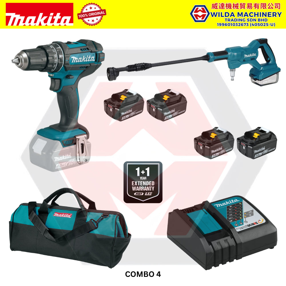 MAKITA 18V CORDLESS COMBO SET - 4" ANGLE GRINDER (DGA404Z) + 24MM ROTARY HAMMER (DHR242Z) + IMPACT DRILL (DHP482Z)