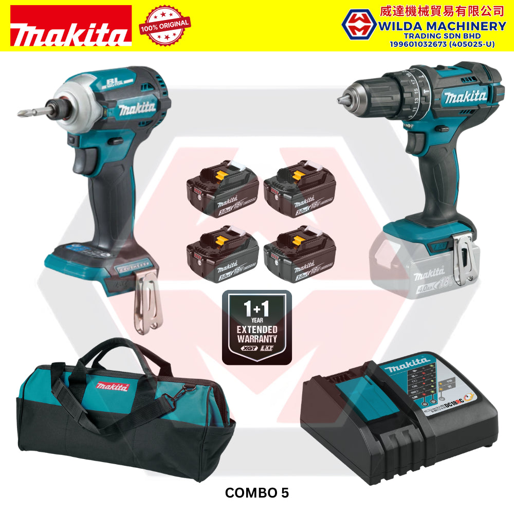 MAKITA 18V CORDLESS COMBO SET - 4" ANGLE GRINDER (DGA404Z) + 24MM ROTARY HAMMER (DHR242Z) + IMPACT DRILL (DHP482Z)