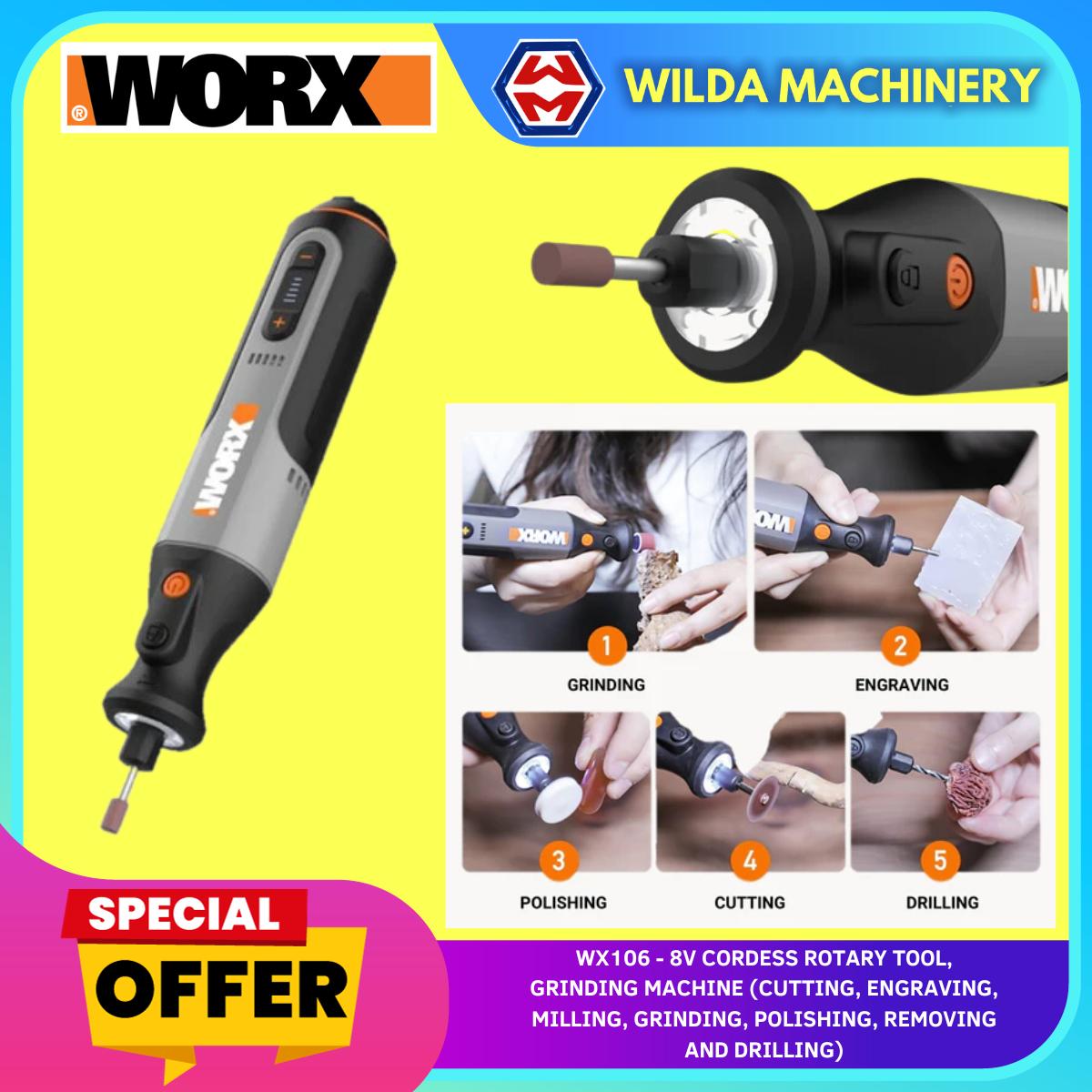 WORX WX106 8V CORDLESS Rotary Tool, Grinding Machine for cutting, engraving, milling, grinding, polishing, removing and drilling