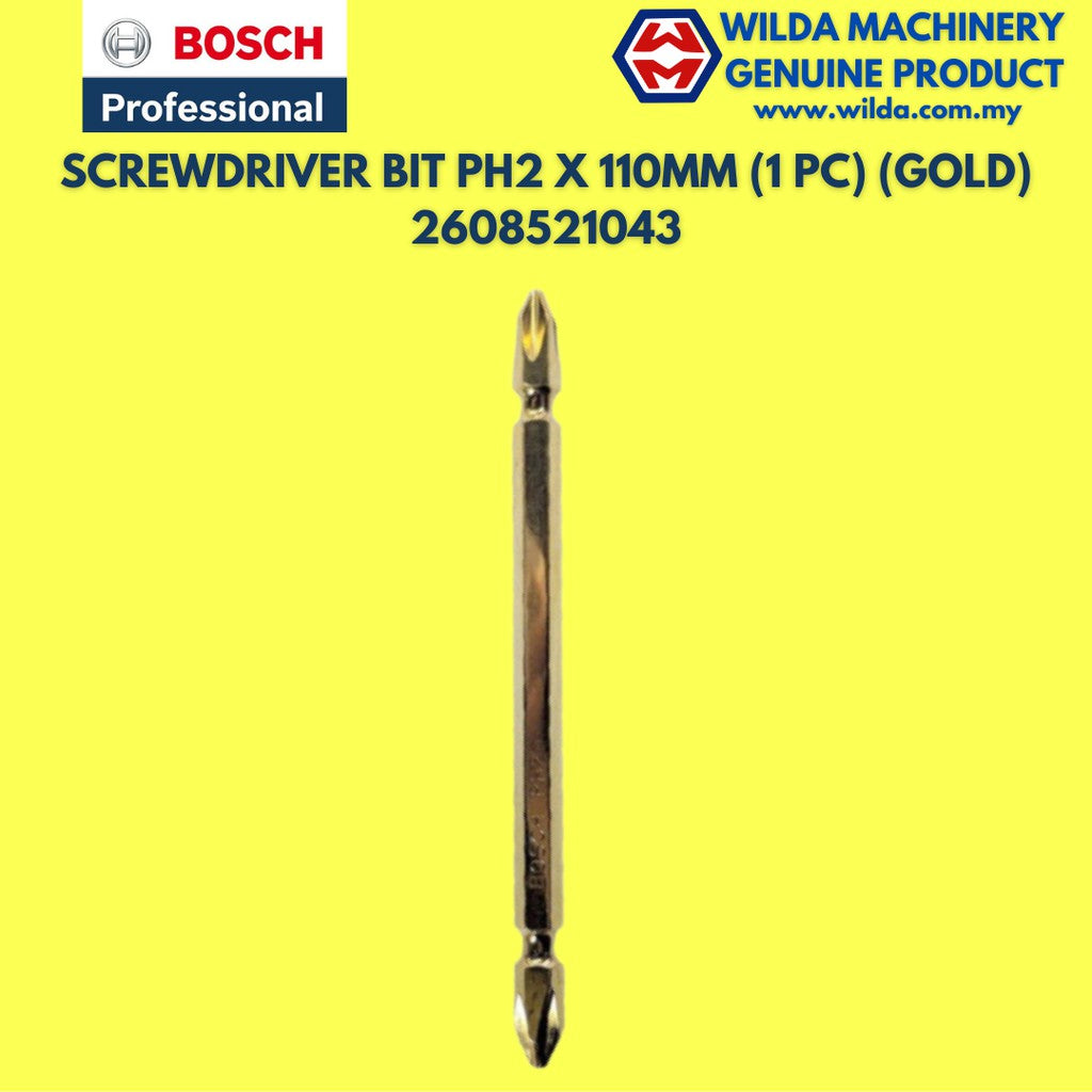 BOSCH Gold Magnetic Screwdriver Bits PH2-110mm - 2608521043 (LOOSE)| Wilda Machinery