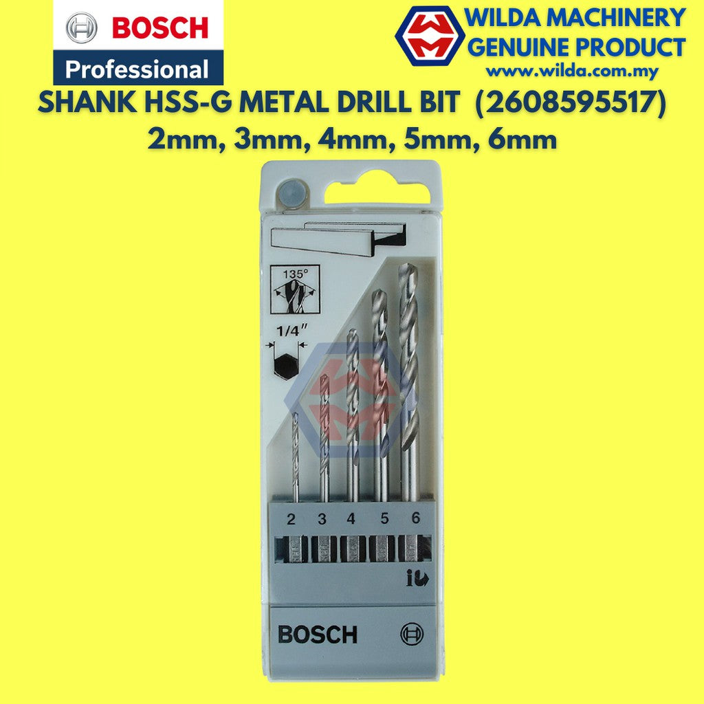 Bosch HSS-G 2mm to 6mm, 5 piece Hex Shank Drill Set WILDA MACHINERY
