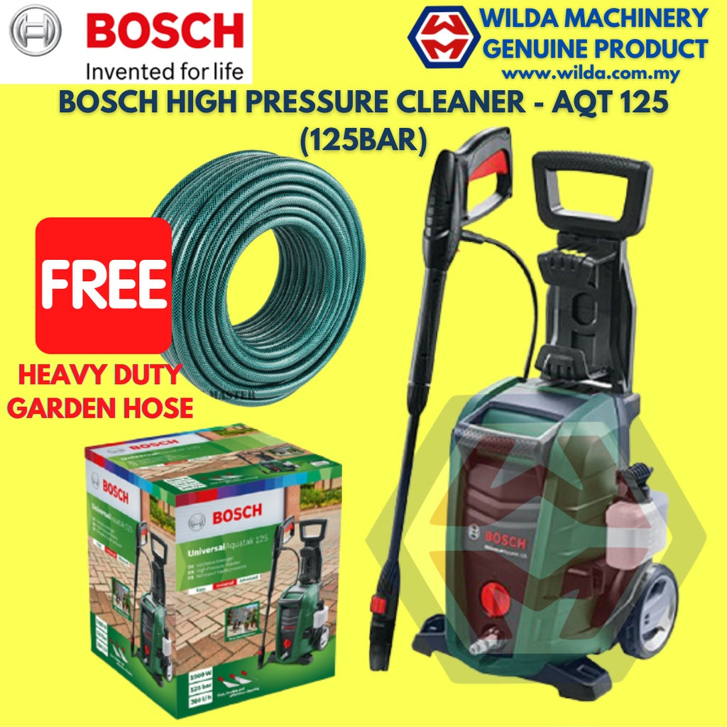 [READY STOCK] Bosch AQT125 Universal Aquatak 1500W High Pressure Washer - 125 BAR FREE 10M GREEN HOSE | WILDA MACHINERY