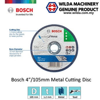 WILDA MACHINERY |  4" METAL CUTTING DISC 105mm x 1.2mm x 16mm FOR STANDARD METAL - 2608619343 (1 PC)