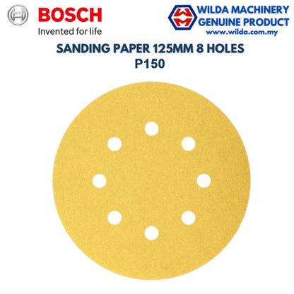 BOSCH VELCRO SANDING DISC (SAND PAPER) 125MM X 60/80/100/120/150/180/220/240/280/320 # 8 HOLES (2608608T)