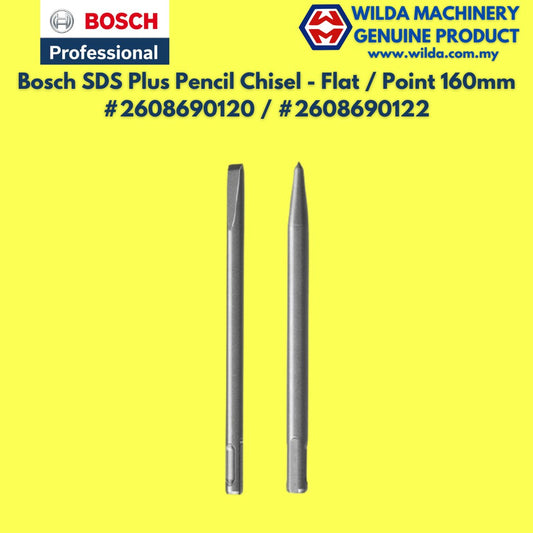Bosch SDS Plus Pencil Chisel - POINT / FLAT - 10 X 160mm - 2608690120 / 2608690122