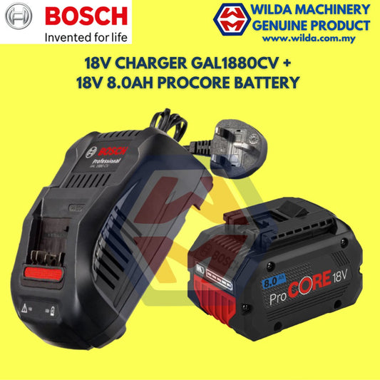 BOSCH 18V CHARGER PROCORE 18V 8.0AH Battery Pack, GAL1880CV FAST CHARGER