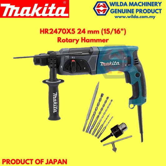 Makita HR2470x5 HR2470 Rotary Hammer 780W 24mm 3 Functions Hack Drill Impact Drill Free Accessories | WILDA MACHINERY