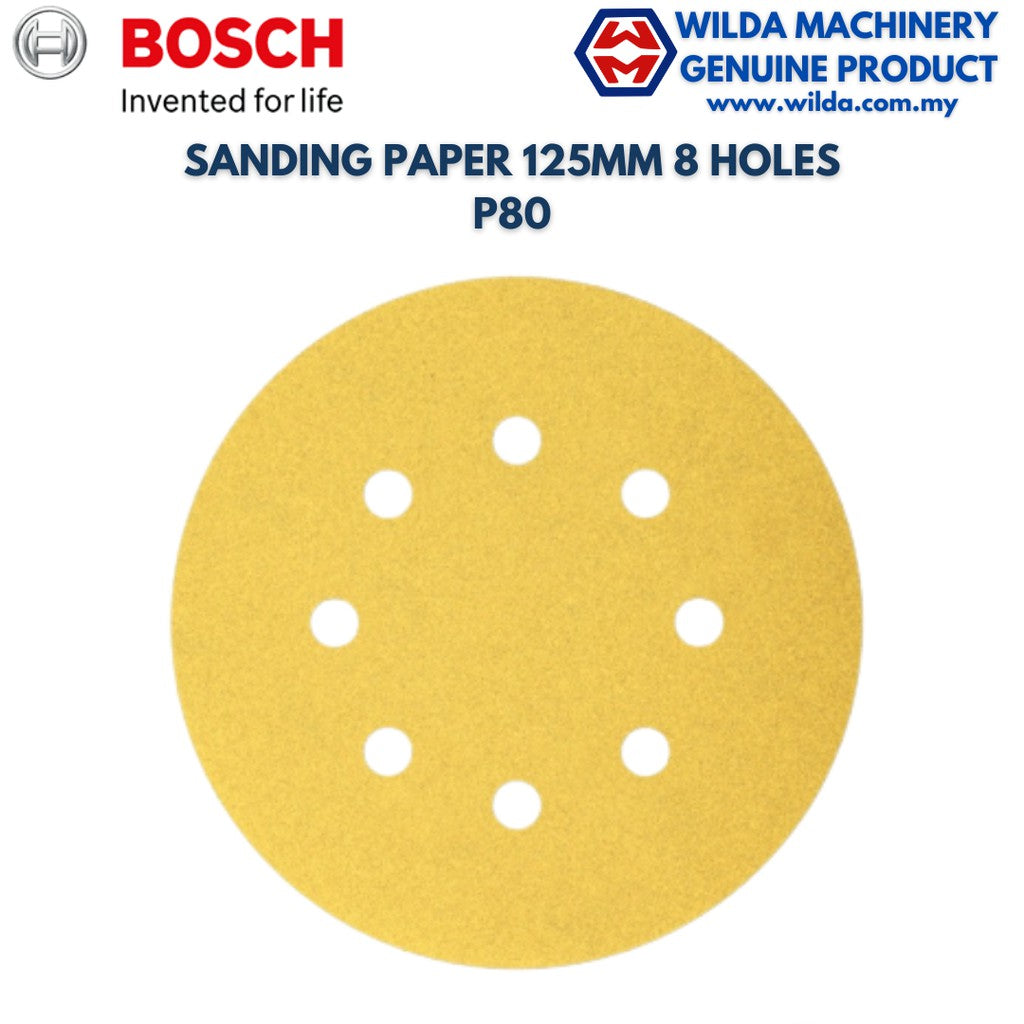 BOSCH VELCRO SANDING DISC (SAND PAPER) 125MM X 60/80/100/120/150/180/220/240/280/320 # 8 HOLES (2608608T)