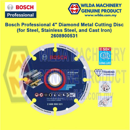 Bosch Professional 4" Diamond Cutting Disc Diamond Metal Wheel (for Steel, Stainless Steel, and Cast Iron) | 2608900531