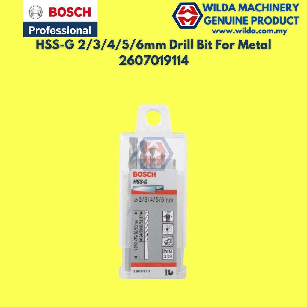 BOSCH 5pcs HSS-G Metal Drill Bit Set (2,3,4,5 & 6mm) - 2607019114