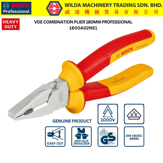 BOSCH VDE Combination Plier 180mm Professional | 1600A02NE1 | WILDA MACHINERY