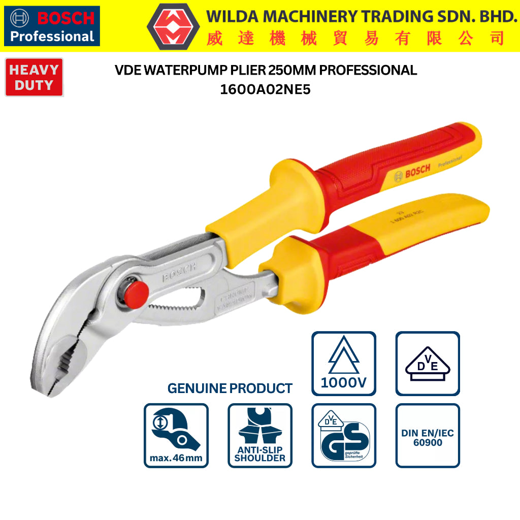 BOSCH VDE Waterpump Plier 250mm | 1600A02NE5 | WILDA MACHINERY