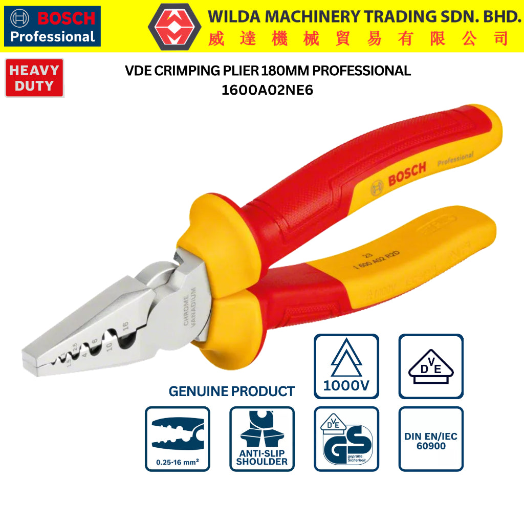 BOSCH VDE Crimping Plier 180mm | 1600A02NE6 | WILDA MACHINERY