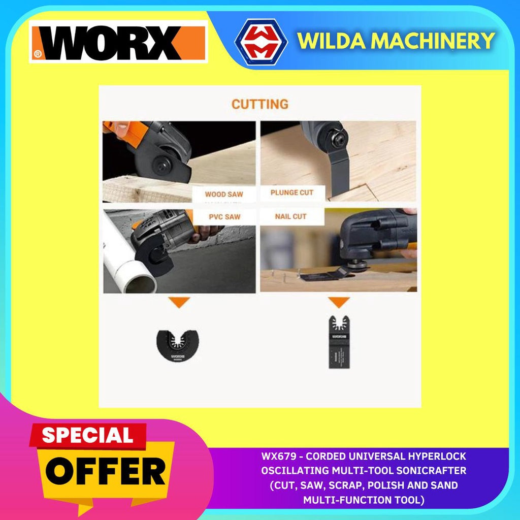 WORX WX679 CORDED MULTI-TOOL SONICRAFTER FOR Cut, Saw, Scrap, Polish and Sand Multi-Function Tool