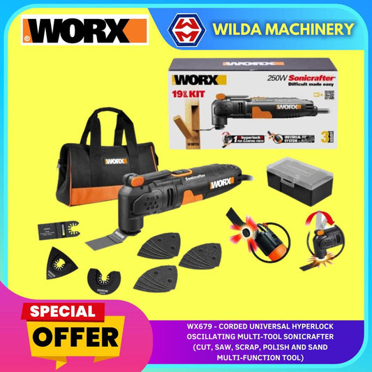 WORX WX679 CORDED MULTI-TOOL SONICRAFTER FOR Cut, Saw, Scrap, Polish and Sand Multi-Function Tool